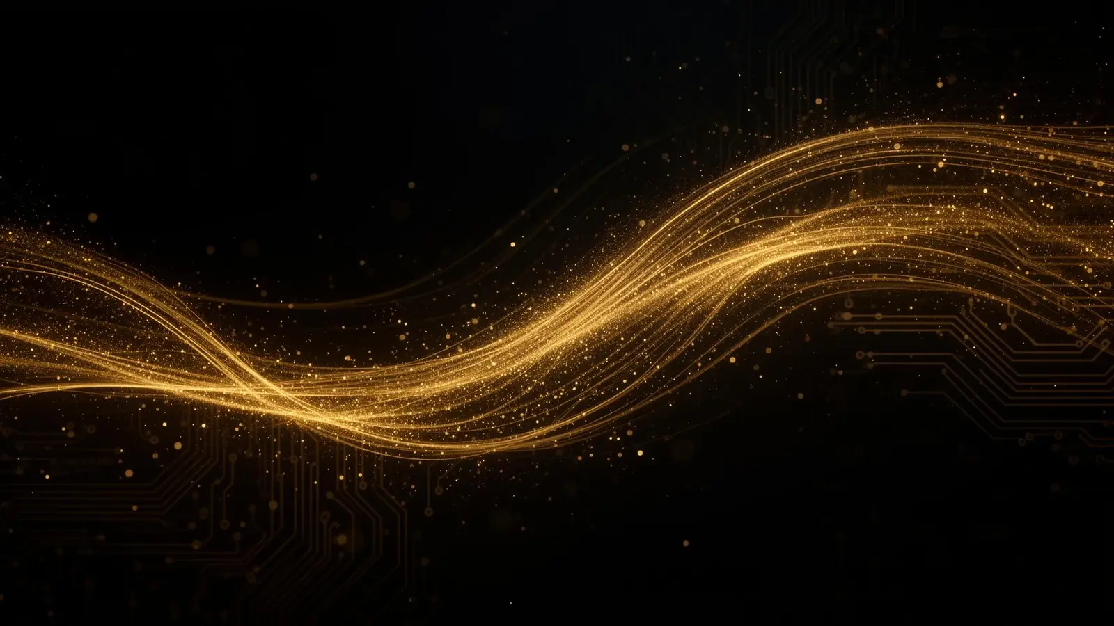Abstract golden light streams representing AI-powered commerce